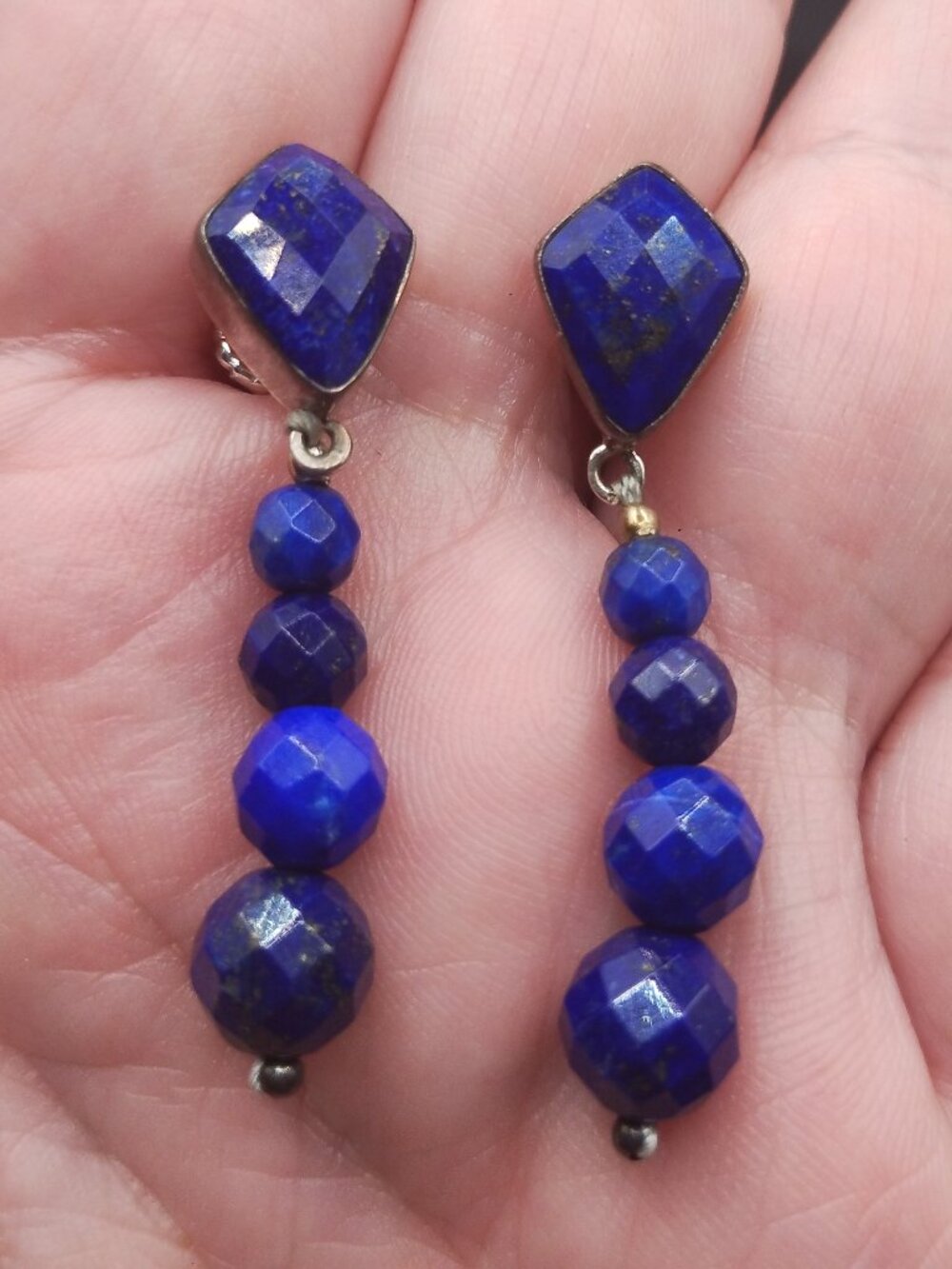 Jay King DTR mine finds Lapis Faceted dangle earrings 925 Sterling Silver